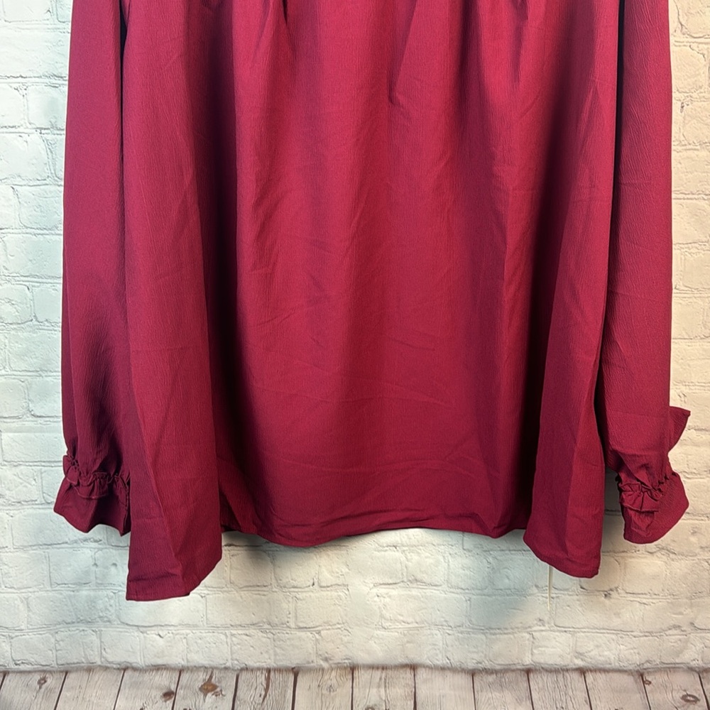 BloomChic Burgundy Ruffle Trim Long Sleeve Top Plus Size 5X - Picture 5 of 6